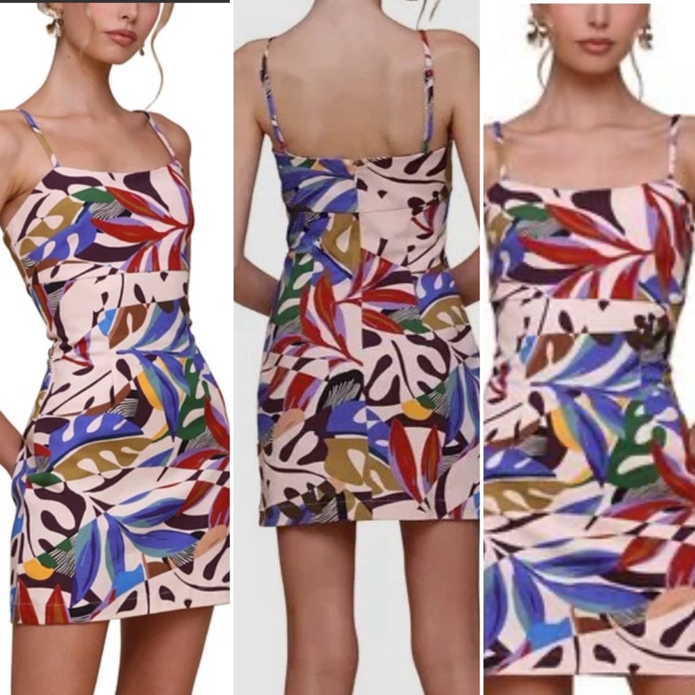 Avec Les Filles Women's Printed Square Neck Bodycon Mini Dress Boho Cream 6